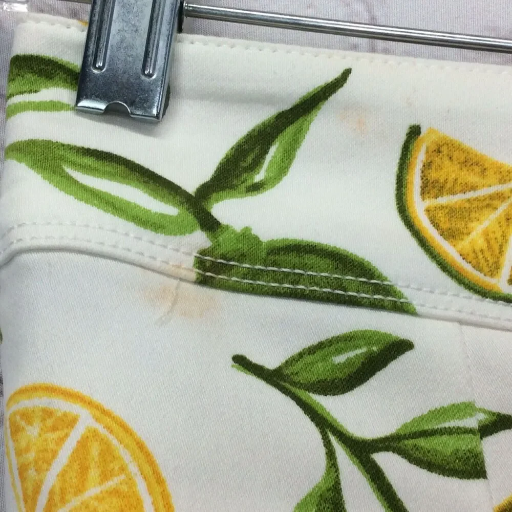 Isaac Mizrahi Tailored Shorts Women Sz 10 Lemon Lime Print Chino Flat Front NWT